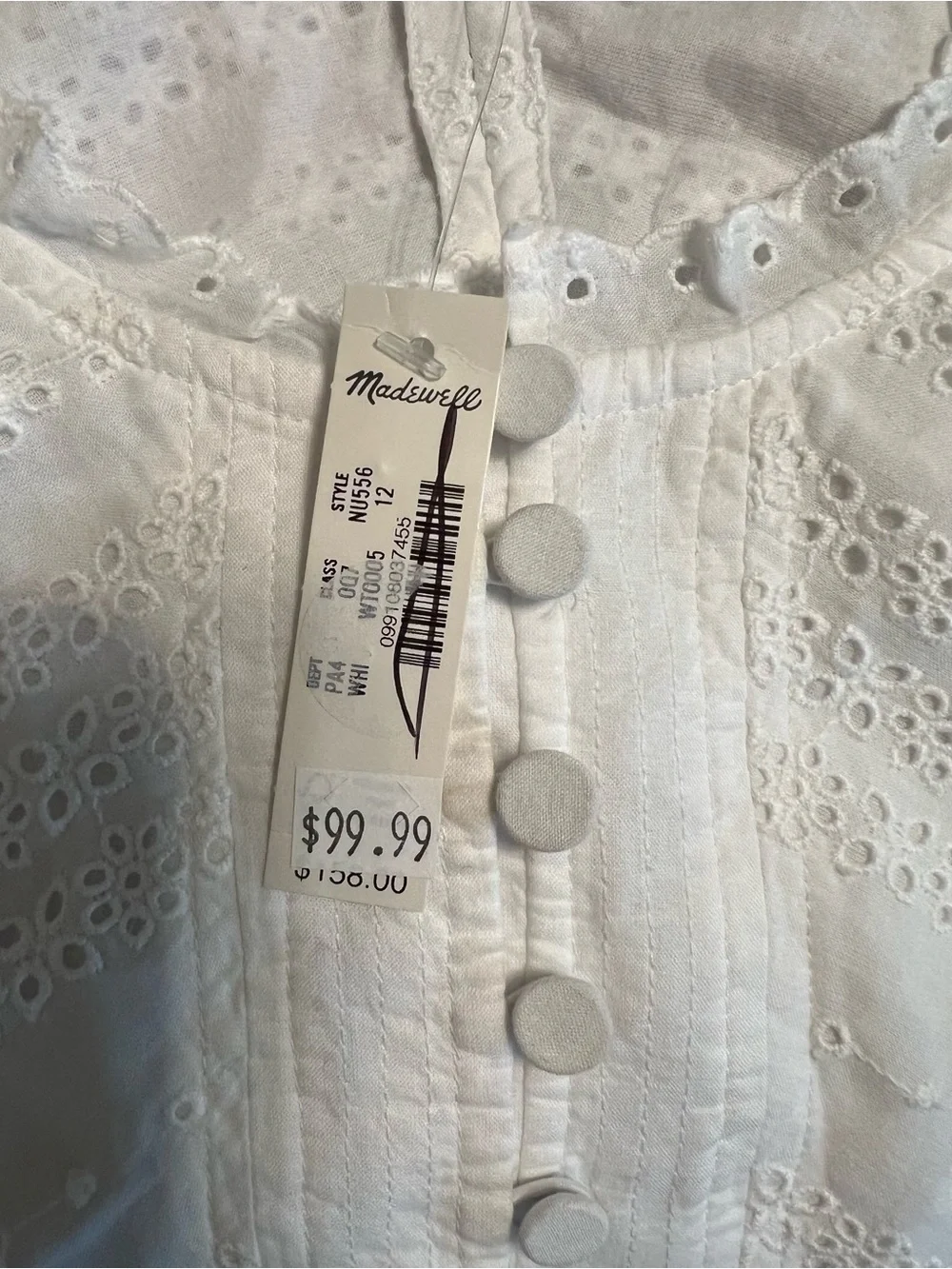 Madewell White Eyelet Flutter Sleeve Midi Dress Hankerchief Hem EUC 12 #2727